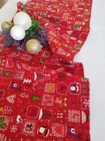 Fata de masa alba cu napron rosu Best Cotton Winter 02 - creton, 180x220 cm + 45x180 cm,100% bumbac