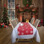 Fata de masa alba cu napron rosu Best Cotton Winter 03 - creton, 180x220 cm + 45x180 cm, 100% bumbac