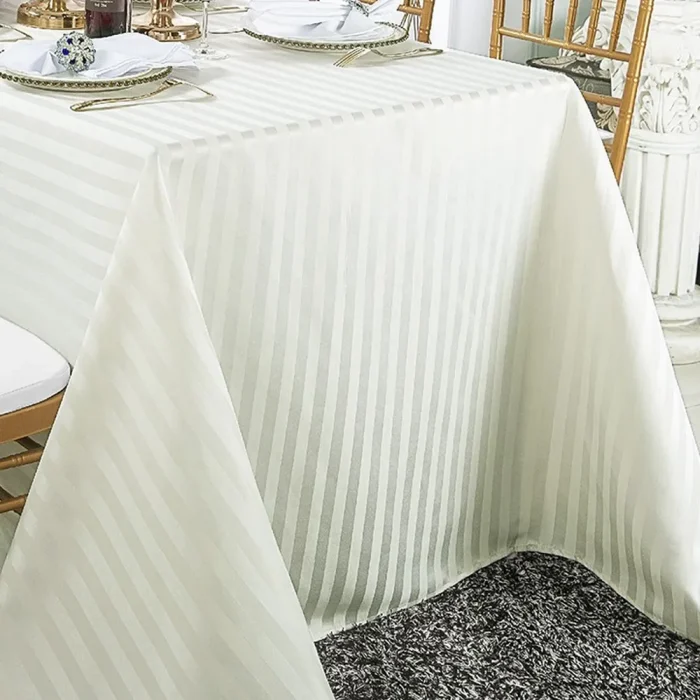 Fata de masa Best Cotton - 120x150 cm, damasc (dungi late), 100% Bumbac, crem - imagine 2