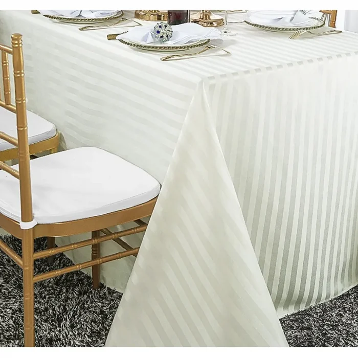 Fata de masa Best Cotton - 150x320 cm, damasc (dungi late), 100% Bumbac, crem - imagine 2