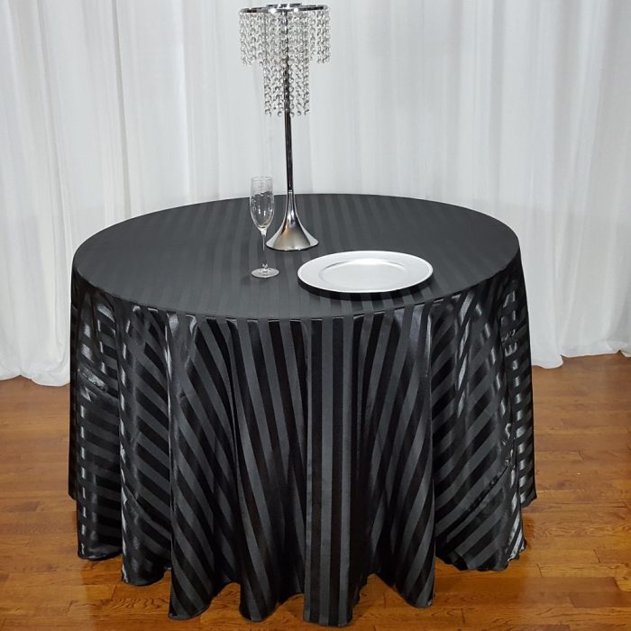 Fata de masa Best Cotton - rotunda cu diametrul 240 cm, damasc saten cu dungi de 1 cm, 100% Bumbac, gri antracit - imagine 2