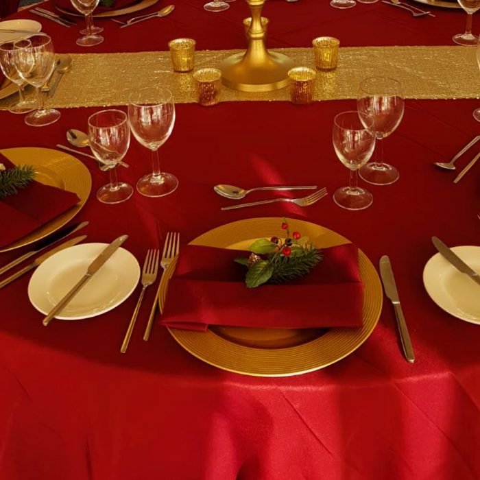 Fata de masa Best Cotton - rotunda cu diametrul 240 cm, Damasc Saten DeLux, 100% bumbac, rosie - imagine 4