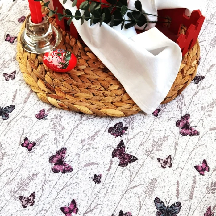 Fata de masa Best Cotton - Paste 160x160 cm, 100% bumbac, tesatura gofrata, fluturi mov - imagine 5