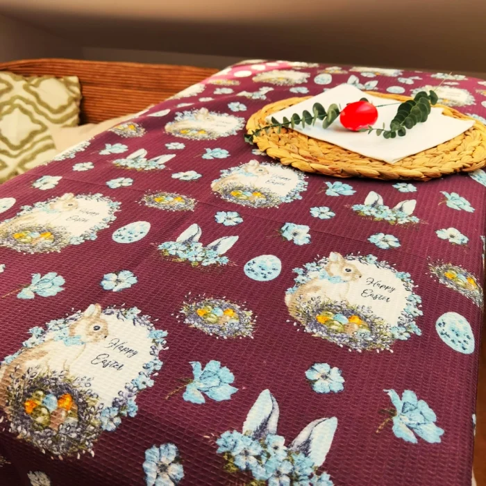 Fata de masa Best Cotton - Paste 160x160 cm, 100% bumbac, tesatura gofrata, mov pruna - imagine 3