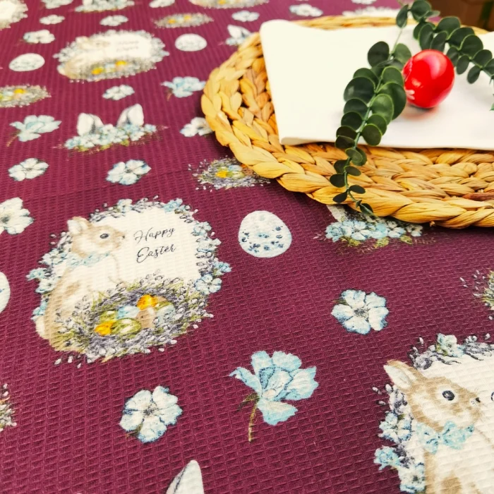 Fata de masa Best Cotton - Paste 160x160 cm, 100% bumbac, tesatura gofrata, mov pruna - imagine 2