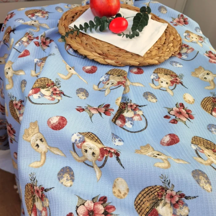 Fata de masa Best Cotton - Paste, 160x160 cm, 100% bumbac, tesatura gofrata, bleu 2 - imagine 2