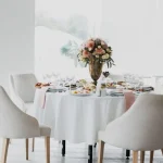 Fata de masa Best Cotton - rotunda cu diametrul 240 cm, 100% bumbac, Damasc Saten DeLux, alb - imagine 2