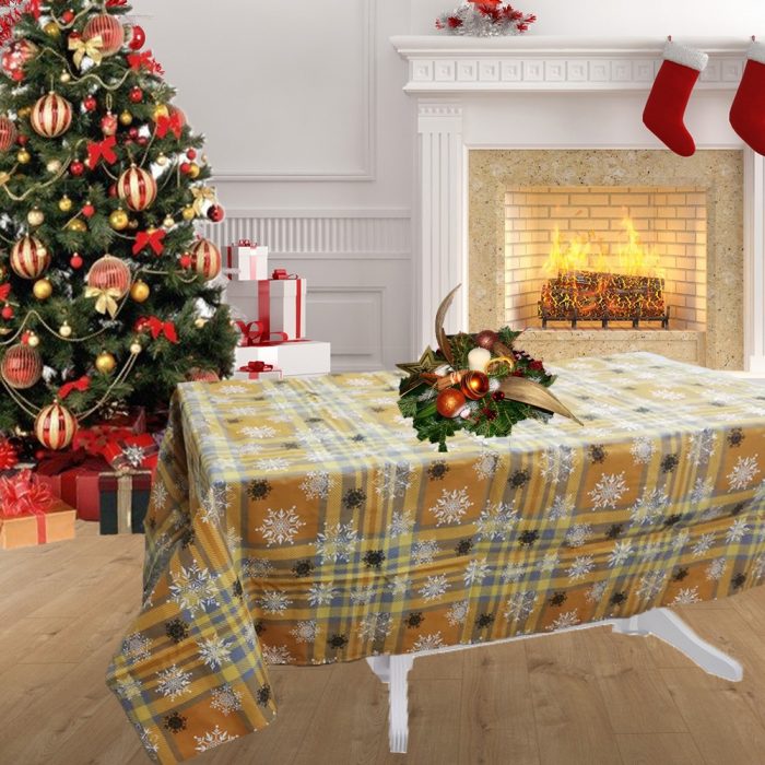 Fata de masa Best Cotton Snow - 160x160 cm, 100% bumbac , caramel cu motive de Craciun - imagine 2