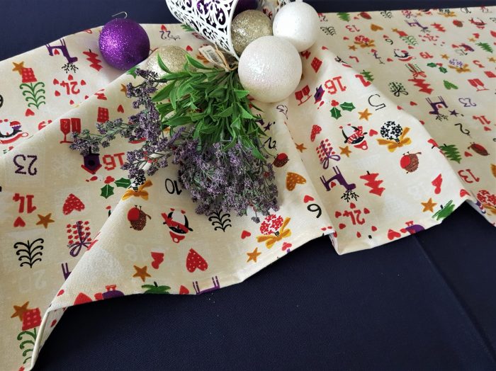 Fata de masa albastra cu napron crem Best Cotton Winter 27 - creton, 180x220 cm + 45x180 cm, 100% bumbac - imagine 4