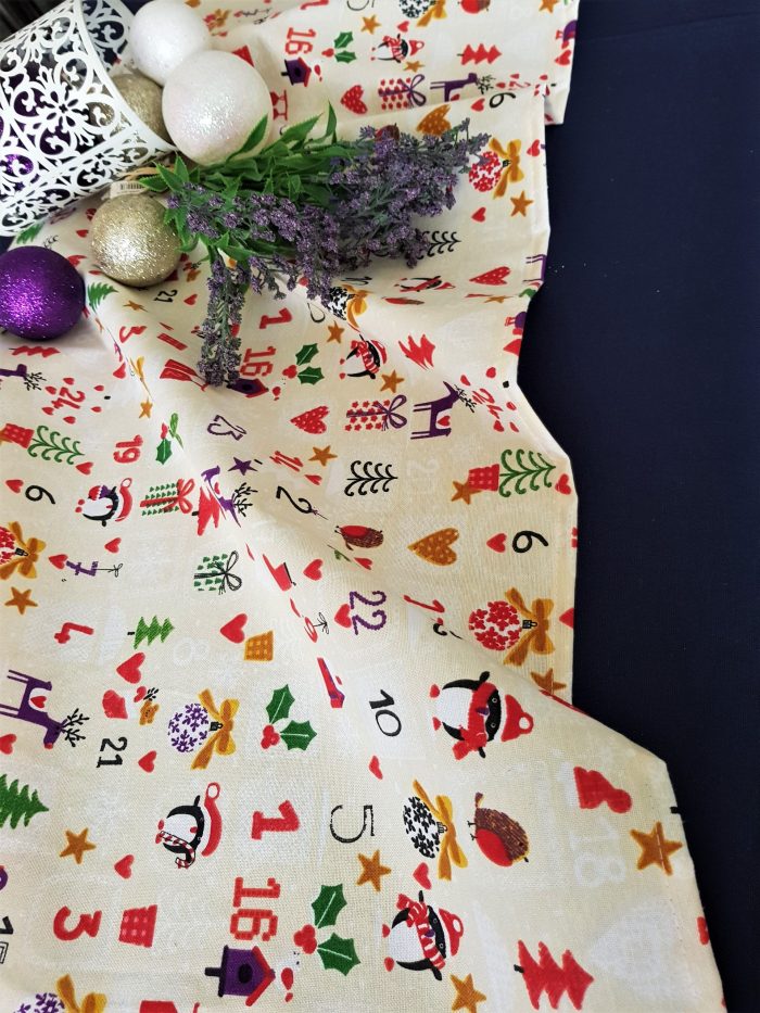 Fata de masa albastra cu napron crem Best Cotton Winter 27 - creton, 180x220 cm + 45x180 cm, 100% bumbac - imagine 3