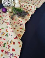 Fata de masa albastra cu napron crem Best Cotton Winter 27 - creton, 180x220 cm + 45x180 cm, 100% bumbac - imagine 2