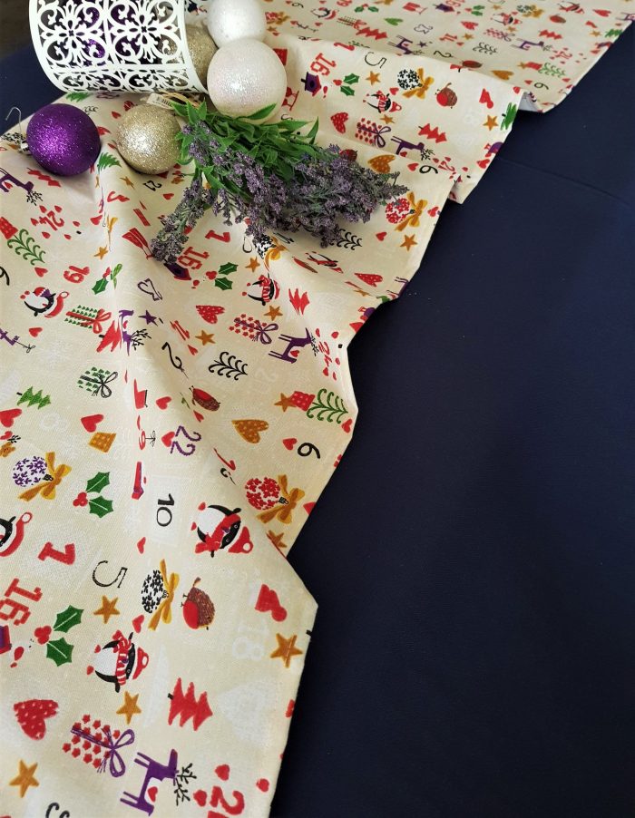 Fata de masa albastra cu napron crem Best Cotton Winter 27 - creton, 180x220 cm + 45x180 cm, 100% bumbac - imagine 2