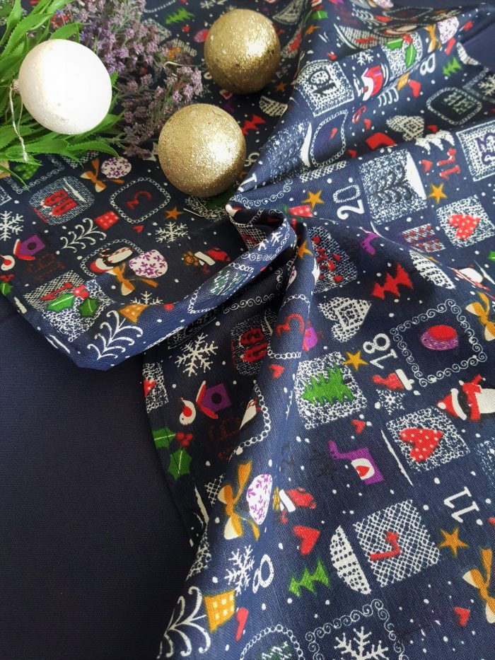 Fata de masa albastra cu napron albastru Best Cotton Winter 30 - creton, 180x220 cm + 45x180 cm, 100% bumbac - imagine 4