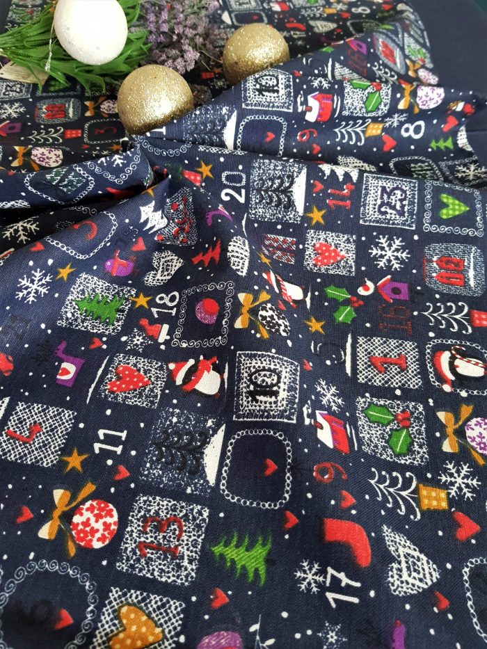 Fata de masa albastra cu napron albastru Best Cotton Winter 30 - creton, 180x220 cm + 45x180 cm, 100% bumbac - imagine 3