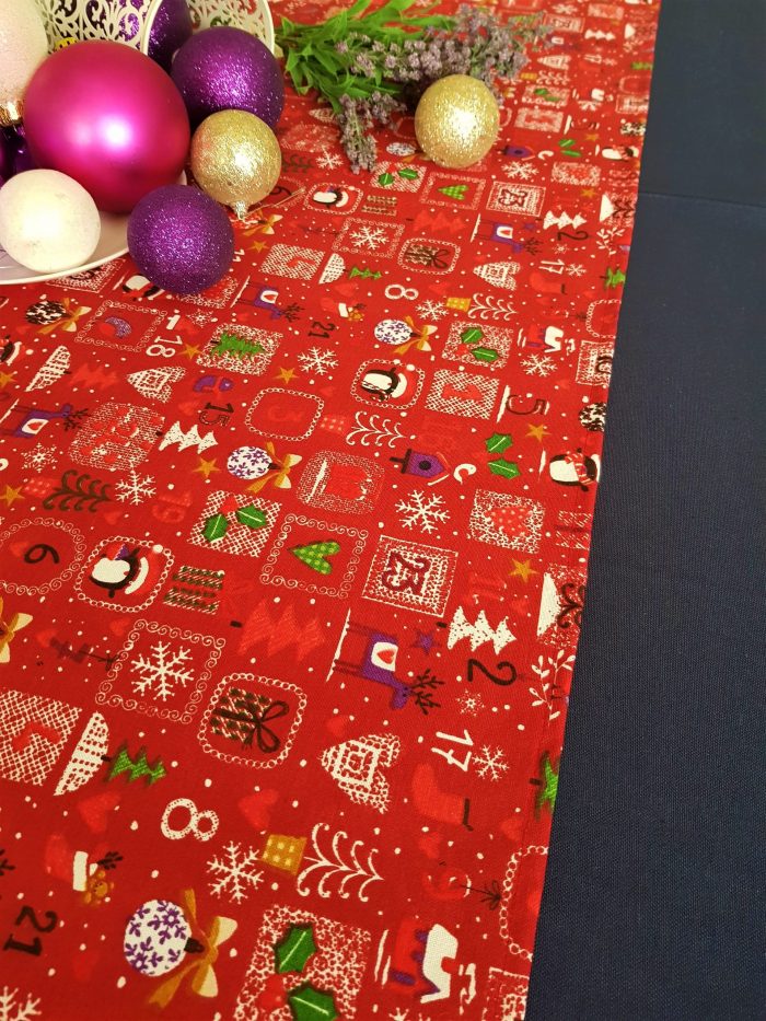 Fata de masa albastra cu napron rosu Best Cotton Winter 26 - creton, 180x220 cm + 45x180 cm, 100% bumbac - imagine 3