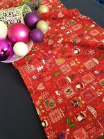 Fata de masa albastra cu napron rosu Best Cotton Winter 26 - creton, 180x220 cm + 45x180 cm, 100% bumbac - imagine 2