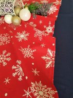 Fata de masa albastra cu napron rosu Best Cotton Winter 25 - creton, 180x220 cm + 45x180 cm, 100% bumbac