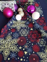 Fata de masa albastra cu napron albastru Best Cotton Winter 29 - creton, 180x220 cm + 45x180 cm, 100% bumbac - imagine 2