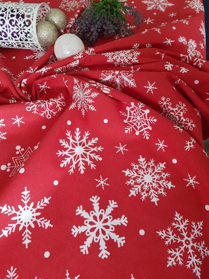 Fata de masa Best Cotton Winter 01 - 180x220 cm, 100% bumbac , rosu cu motive de Craciun - imagine 2