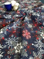 Fata de masa Best Cotton Winter 04 - 180x220 cm, 100% bumbac , albastru cu motive de Craciun