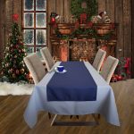 Fata de masa gri cu napron albastru uni Best Cotton Winter 22 - creton, 180x220 cm + 45x180 cm, 100% bumbac - imagine 3