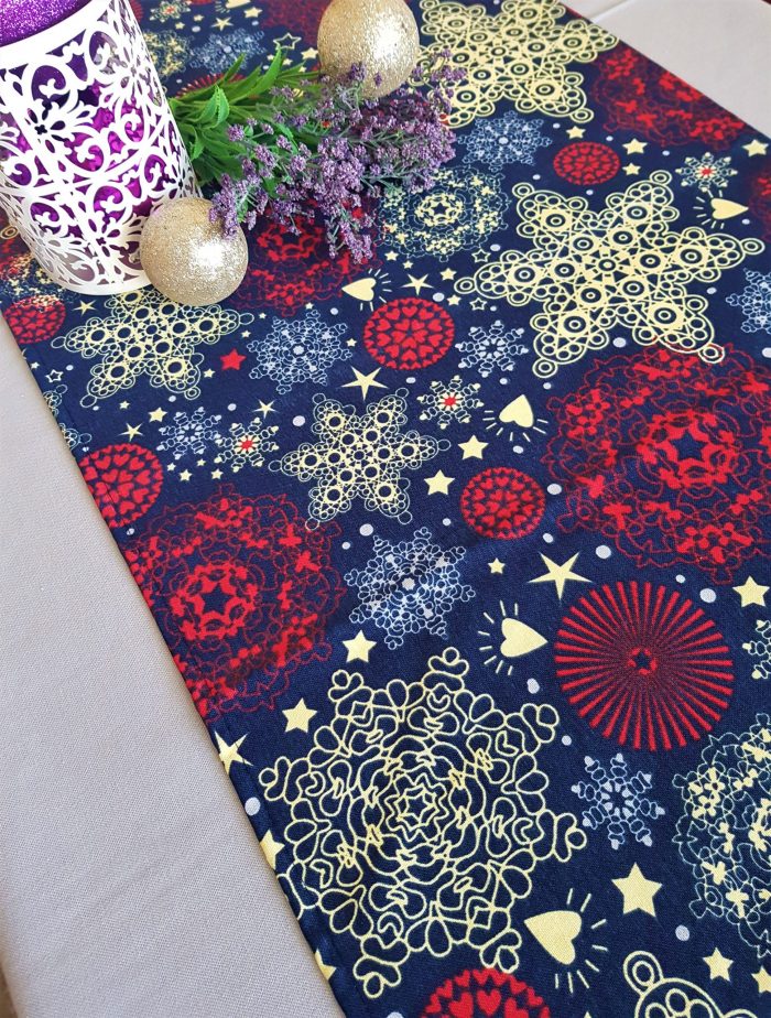 Fata de masa gri cu napron albastru Best Cotton Winter 21 - creton, 180x220 cm + 45x180 cm, 100% bumbac - imagine 3