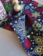 Fata de masa gri cu napron albastru Best Cotton Winter 21 - creton, 180x220 cm + 45x180 cm, 100% bumbac - imagine 2