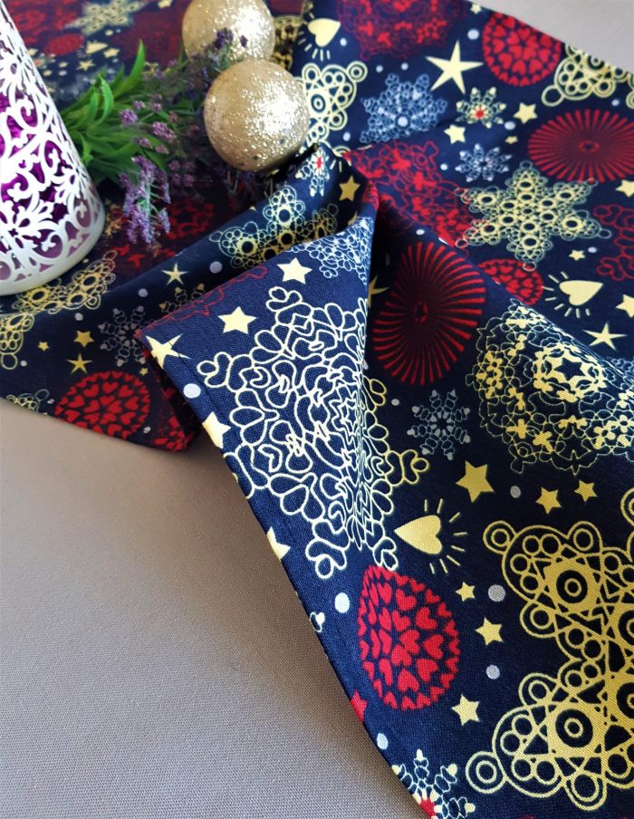 Fata de masa gri cu napron albastru Best Cotton Winter 21 - creton, 180x220 cm + 45x180 cm, 100% bumbac - imagine 2