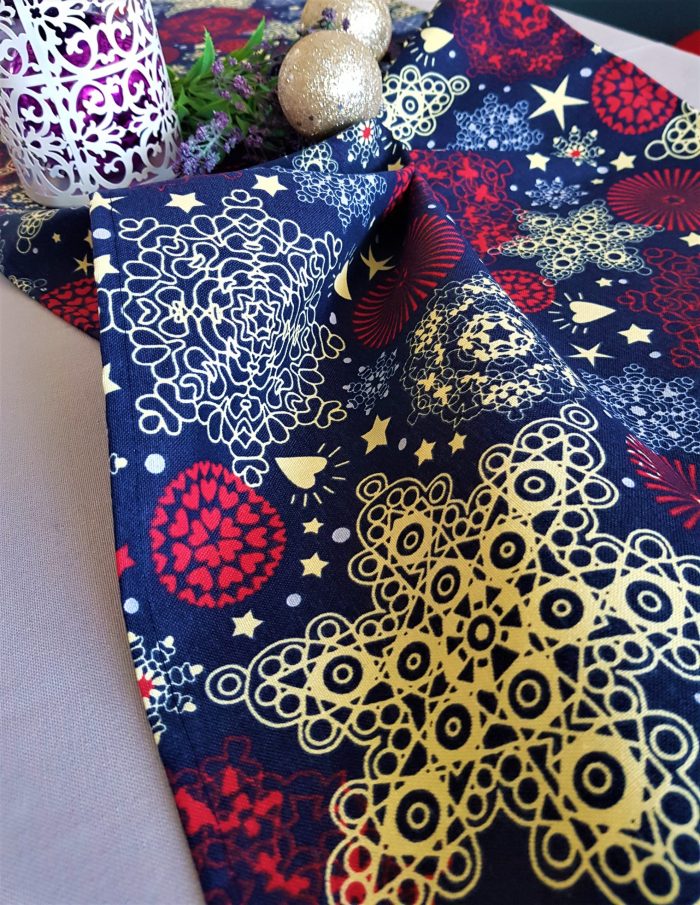 Napron Best Cotton Winter 06 - 45x180 cm, 100% bumbac , albastru cu motive de Craciun - imagine 5