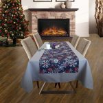 Fata de masa gri cu napron albastru Best Cotton Winter 24 - creton, 180x220 cm + 45x180 cm, 100% bumbac - imagine 2