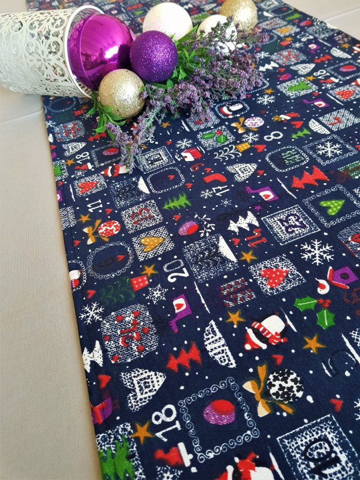 Fata de masa gri cu napron albastru Best Cotton Winter 23 - creton, 180x220 cm + 45x180 cm, 100% bumbac - imagine 4