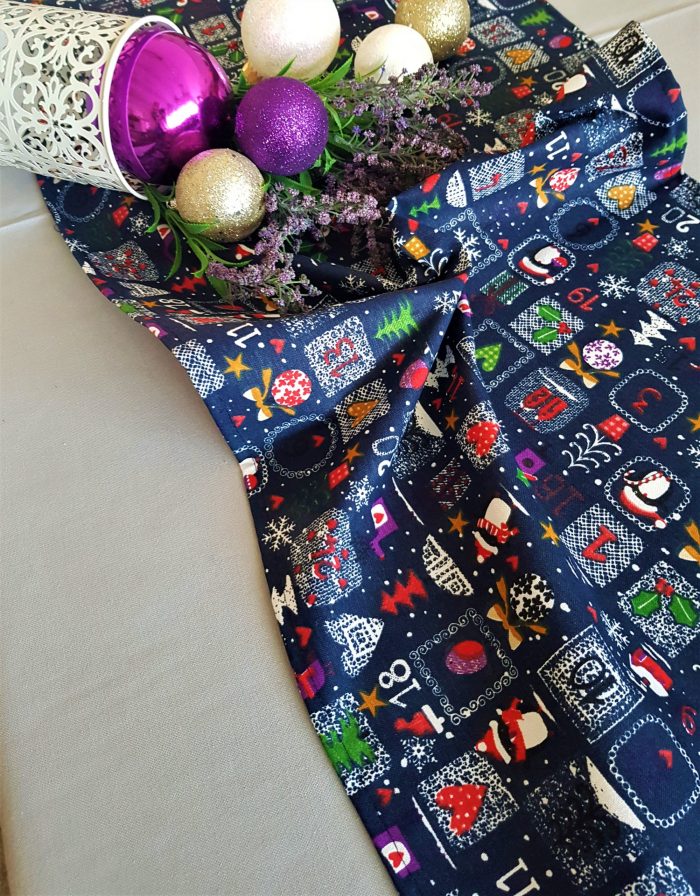 Napron Best Cotton Winter 05 - 45x180 cm, 100% bumbac , albastru cu motive de Craciun - imagine 2