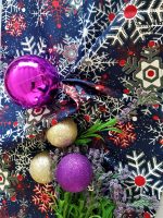 Fata de masa gri cu napron albastru Best Cotton Winter 24 - creton, 180x220 cm + 45x180 cm, 100% bumbac - imagine 3