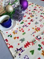 Fata de masa gri cu napron crem Best Cotton Winter 19 - creton, 180x220 cm + 45x180 cm, 100% bumbac - imagine 2