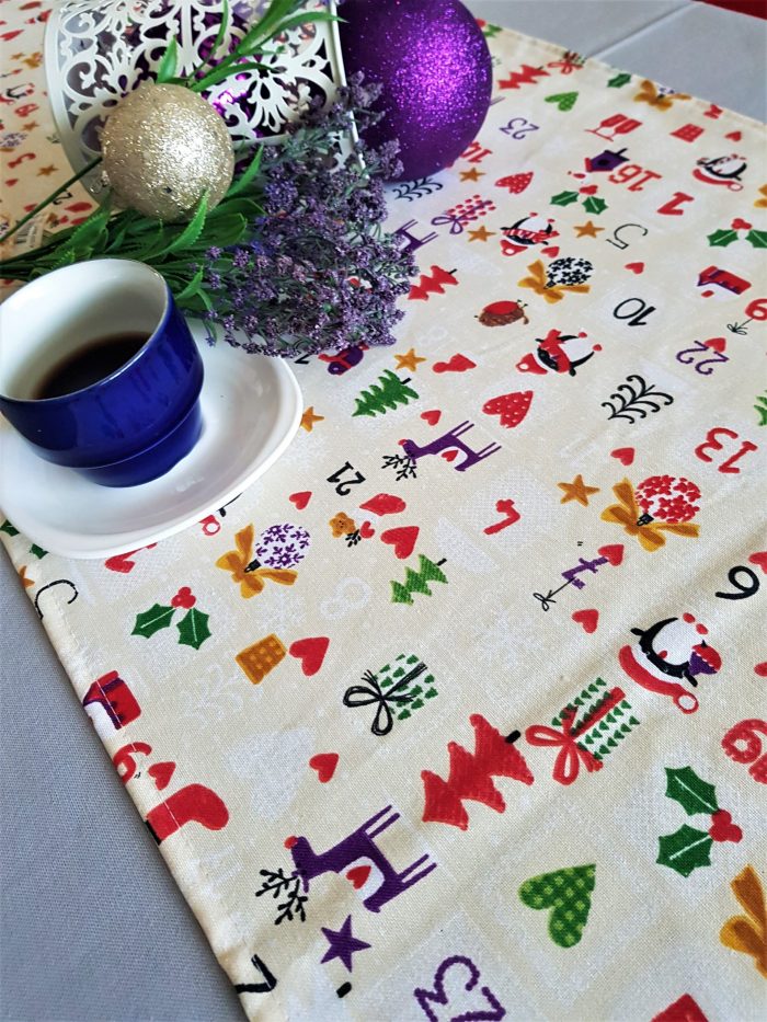 Fata de masa gri cu napron crem Best Cotton Winter 19 - creton, 180x220 cm + 45x180 cm, 100% bumbac - imagine 2