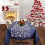 Fata de masa albastra cu napron albastru Best Cotton Winter 30 - creton, 180x220 cm + 45x180 cm, 100% bumbac - imagine 2