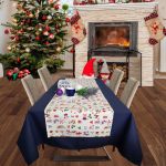 Fata de masa albastra cu napron crem Best Cotton Winter 27 - creton, 180x220 cm + 45x180 cm, 100% bumbac