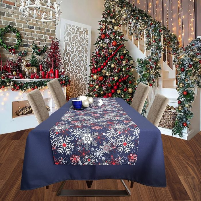 Fata de masa albastra cu napron albastru Best Cotton Winter 28 - creton, 180x220 cm + 45x180 cm, 100% bumbac - imagine 2