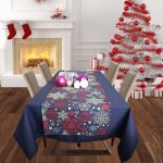 Fata de masa albastra cu napron albastru Best Cotton Winter 29 - creton, 180x220 cm + 45x180 cm, 100% bumbac