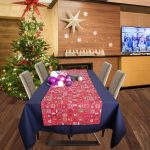 Fata de masa albastra cu napron rosu Best Cotton Winter 26 - creton, 180x220 cm + 45x180 cm, 100% bumbac