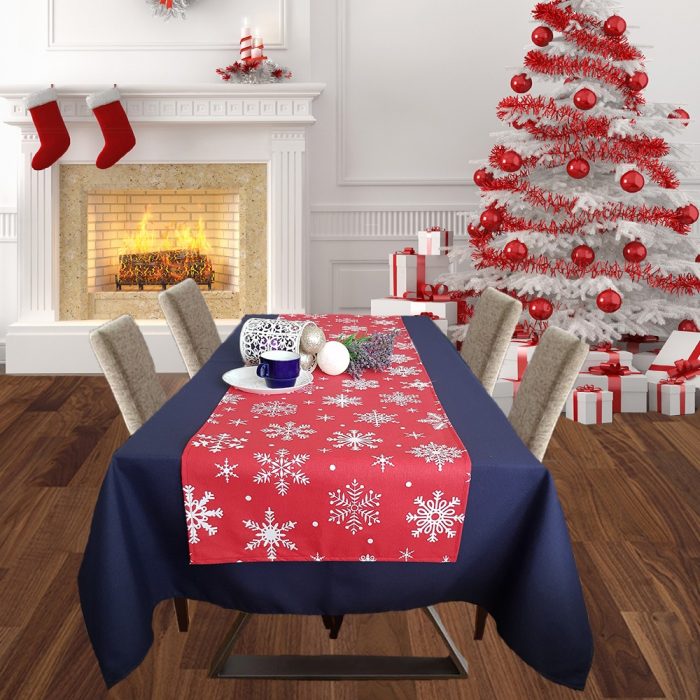 Fata de masa albastra cu napron rosu Best Cotton Winter 25 - creton, 180x220 cm + 45x180 cm, 100% bumbac - imagine 2