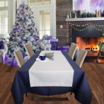 Fata de masa albastra cu napron gri uni Best Cotton Winter - creton, 180x220 cm + 45x180 cm, 100% bumbac - imagine 3