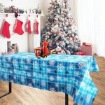 Fata de masa Best Cotton Snow - 160x220 cm, 100% bumbac , albastru cu motive de Craciun