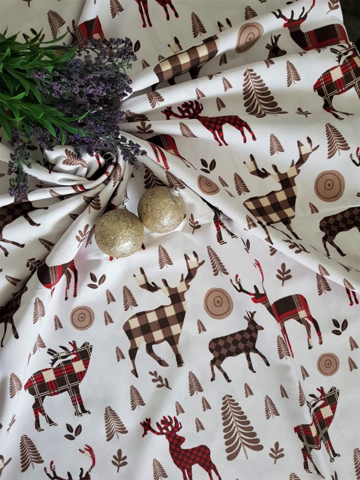 Fata de masa Best Cotton Winter 13 - 180x220 cm, 100% bumbac , crem cu motive de Craciun - imagine 3