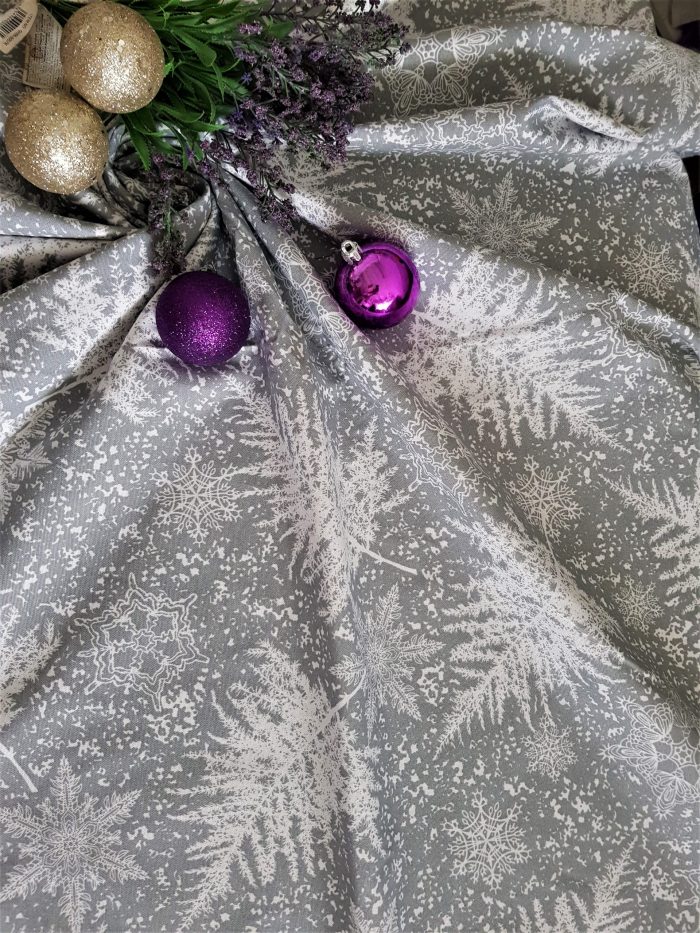 Fata de masa Best Cotton Winter 11 - 180x220 cm, 100% bumbac , gri cu motive de Craciun - imagine 3