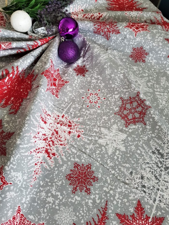 Fata de masa Best Cotton Winter 12 - 180x220 cm, 100% bumbac , gri cu motive de Craciun - imagine 2