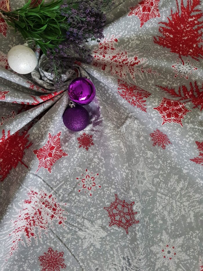 Fata de masa Best Cotton Winter 12 - 180x220 cm, 100% bumbac , gri cu motive de Craciun - imagine 3