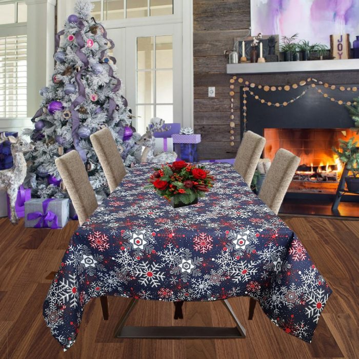 Fata de masa Best Cotton Winter 04 - 180x220 cm, 100% bumbac , albastru cu motive de Craciun - imagine 2