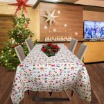 Fata de masa Best Cotton Winter 03 - 180x220 cm, 100% bumbac , crem cu motive de Craciun