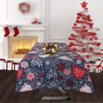 Fata de masa Best Cotton Winter 07 - 180x220 cm, 100% bumbac , albastru cu motive de Craciun